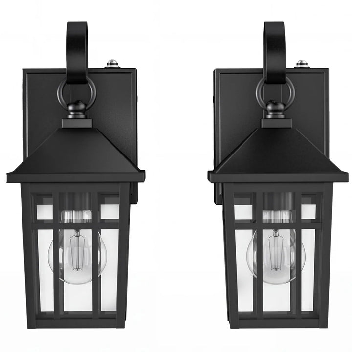 Solstice 12.6''H Black Iron Clear Tempered Glass Outdoor Wall Light with Dusk to Dawn and Built-In GFCI Outlet (Set of 2) #OW7118