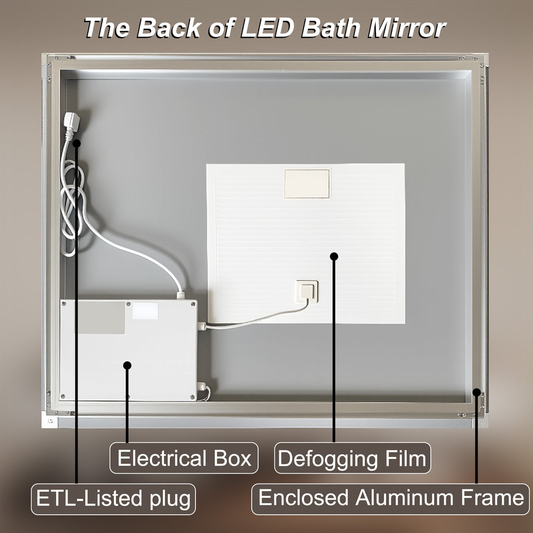 Elevate Home Modern Frameless LED Lighted Anti-Fog Dimmable Tempred Bathroom&Vanity Mirror #BL02