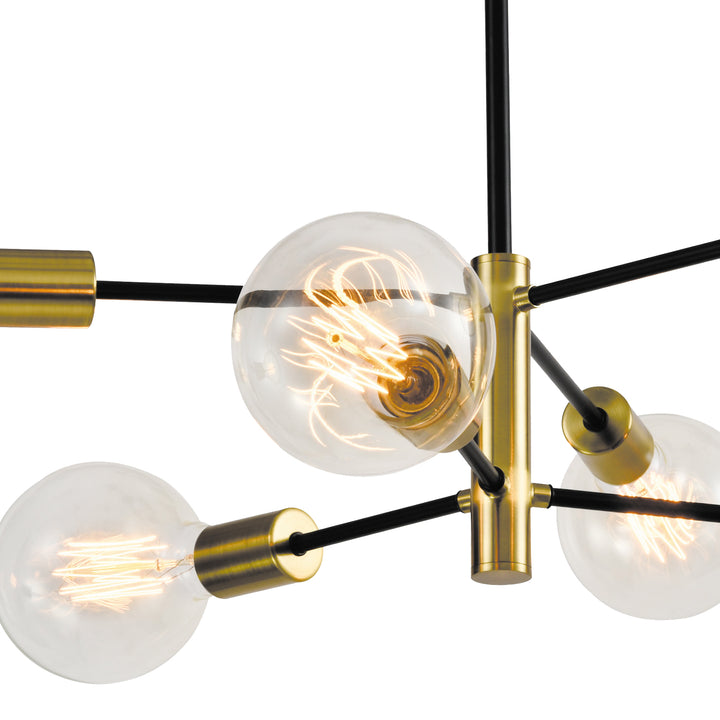 Maxax 6-Light Glass Globe Sputnik Chandelier, 52.95" Black and Gold Height Adjustable Pendant Lighting for Dining Room, Living Room #MX21037-P6