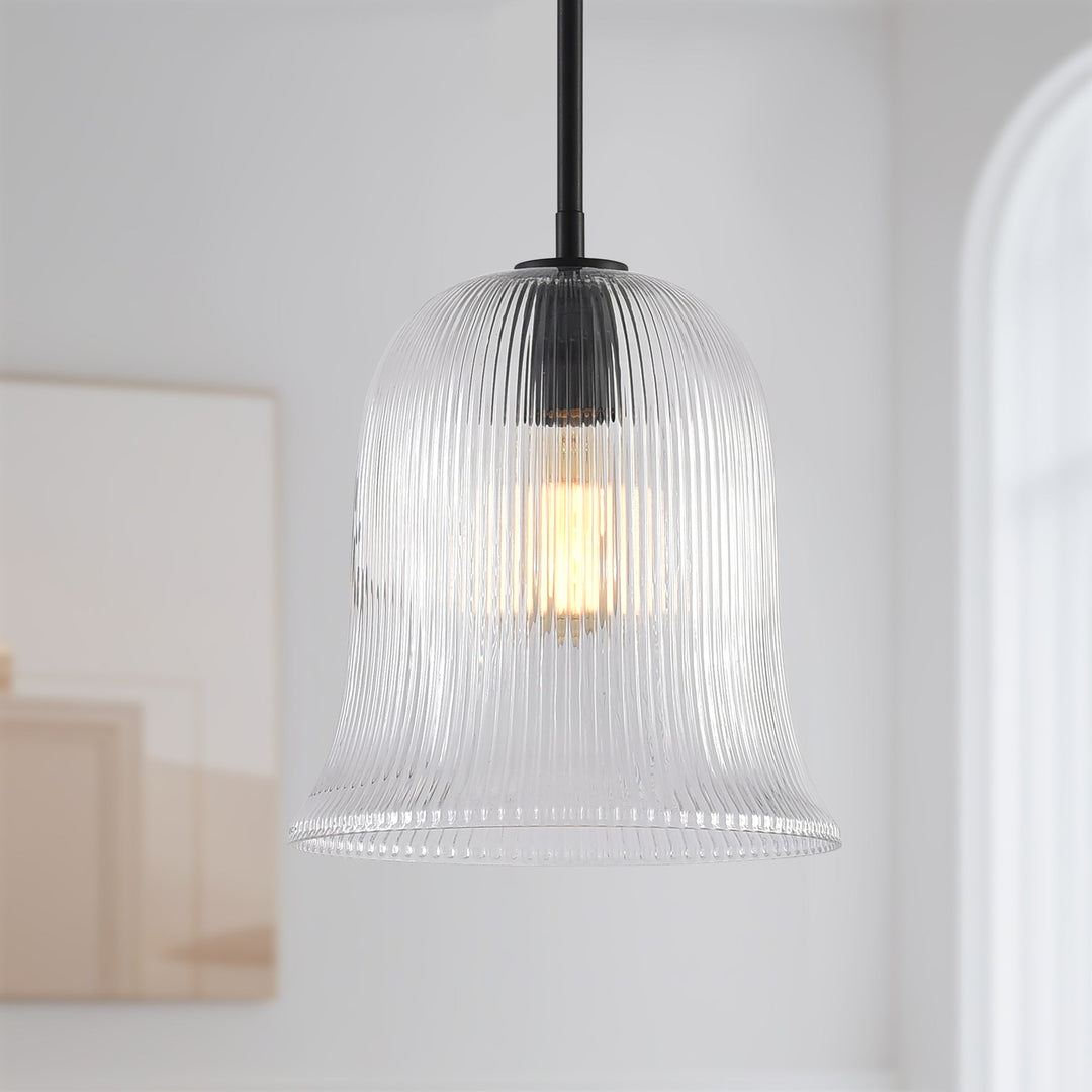 Glimmer 1-Light Metal & Glass Modern Bell Adjustable Rod Single Pendant Light #48001