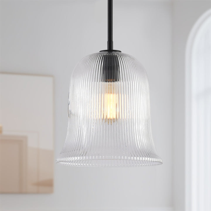 Glimmer 1-Light Metal & Glass Modern Bell Adjustable Rod Single Pendant Light #48001