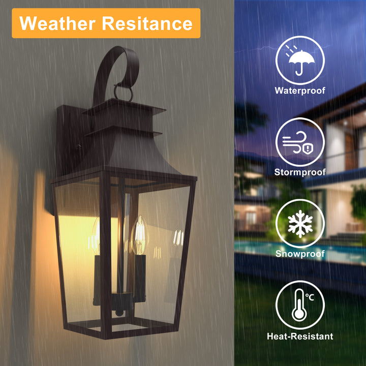 Tempered Glass Outdoor Wall Light With Dusk To Dawn #7060-2BK