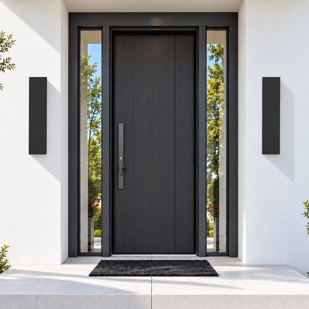 22" Modern LED Outdoor Wall Sconce, Dimmable Up &amp; Down Lighting, Weatherproof Matte Black Iron, Hardwired Porch Light 