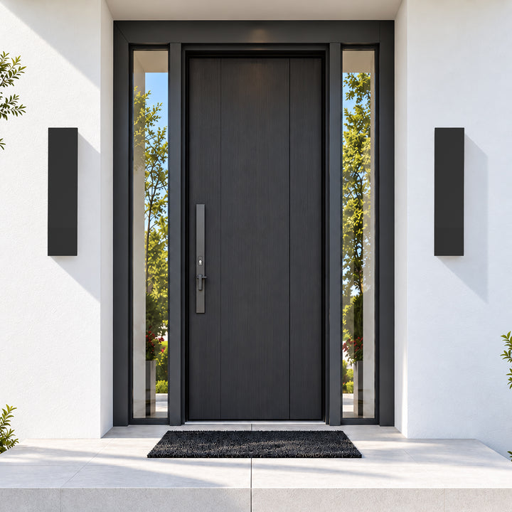 22" Modern LED Outdoor Wall Sconce, Dimmable Up &amp; Down Lighting, Weatherproof Matte Black Iron, Hardwired Porch Light 