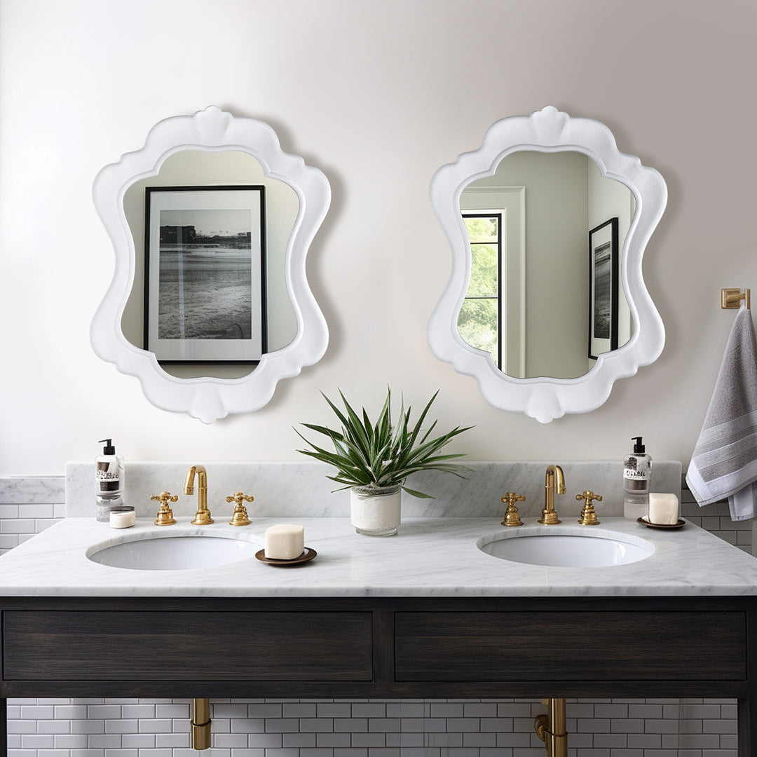 Clarity 32" X 24" Modern White Frame Asymmetrical Wall Mounted Mirror #31016
