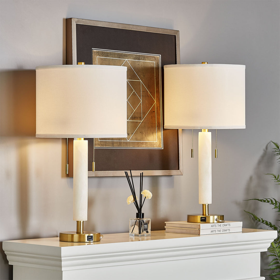 26'' Alabaster Table Lamp with USB (Set of 2) #T178