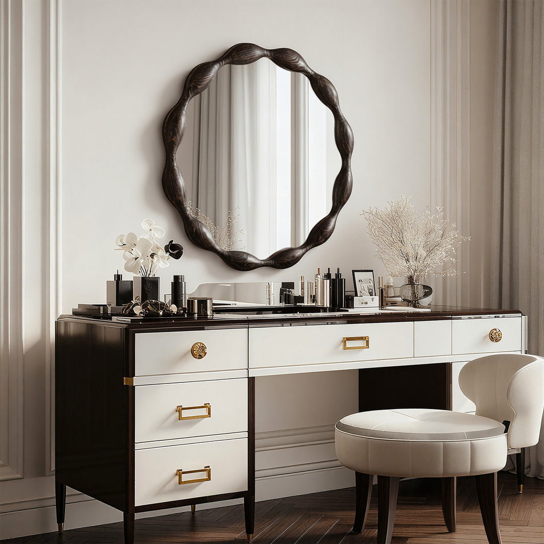 Clarity 32.5" Vintage Oval Solid Wood Framed Wavy Organic Design Wall Mounted Vanity Mirror #25036