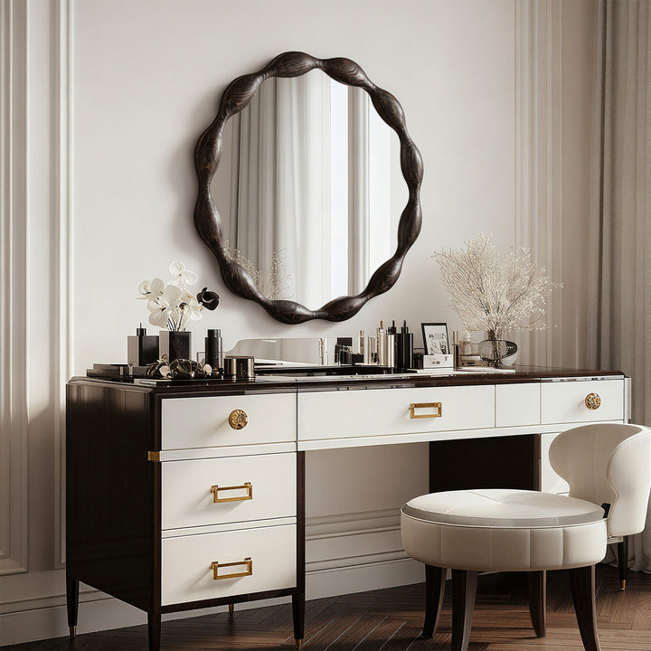 Clarity 32.5" Vintage Oval Solid Wood Framed Wavy Organic Design Wall Mounted Vanity Mirror #25036