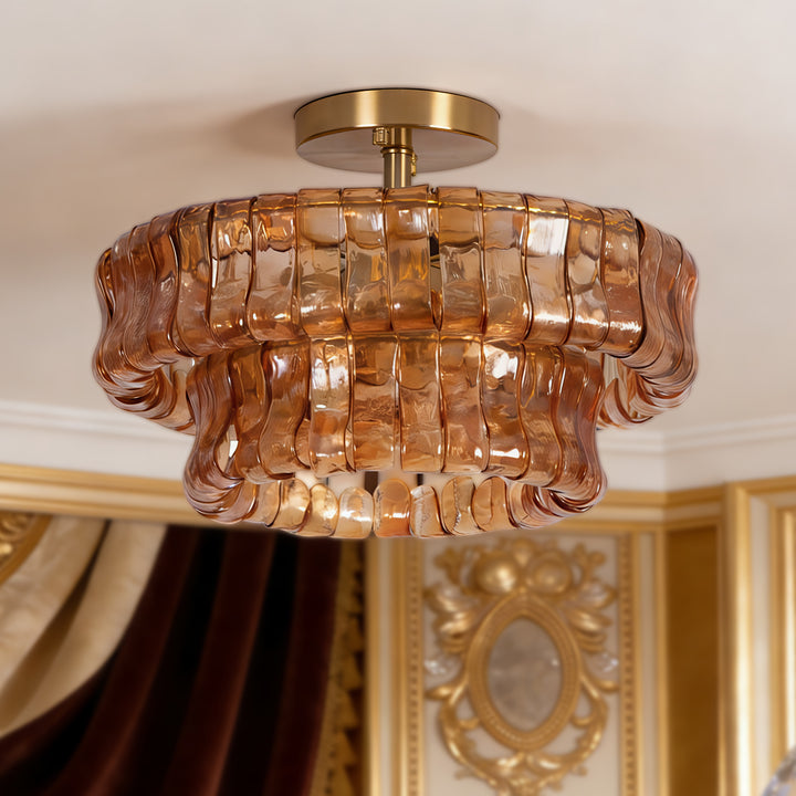 Lumen 20" 6-Light Brushed Brass Double-Layer Clear Artistic Glass Unique / Statement Semi-Flush Mount For Living Room/Bedroom #19235