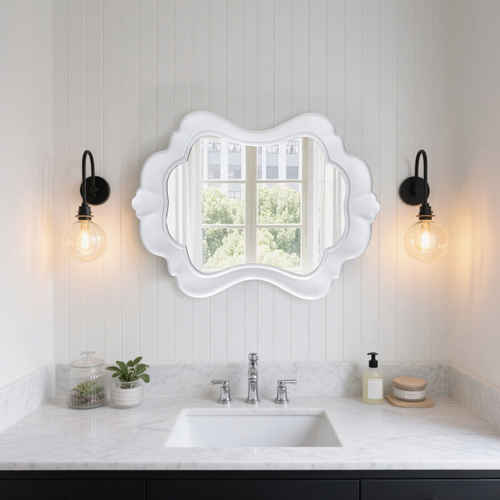 Clarity 32" X 24" Modern White Frame Asymmetrical Wall Mounted Mirror #31016