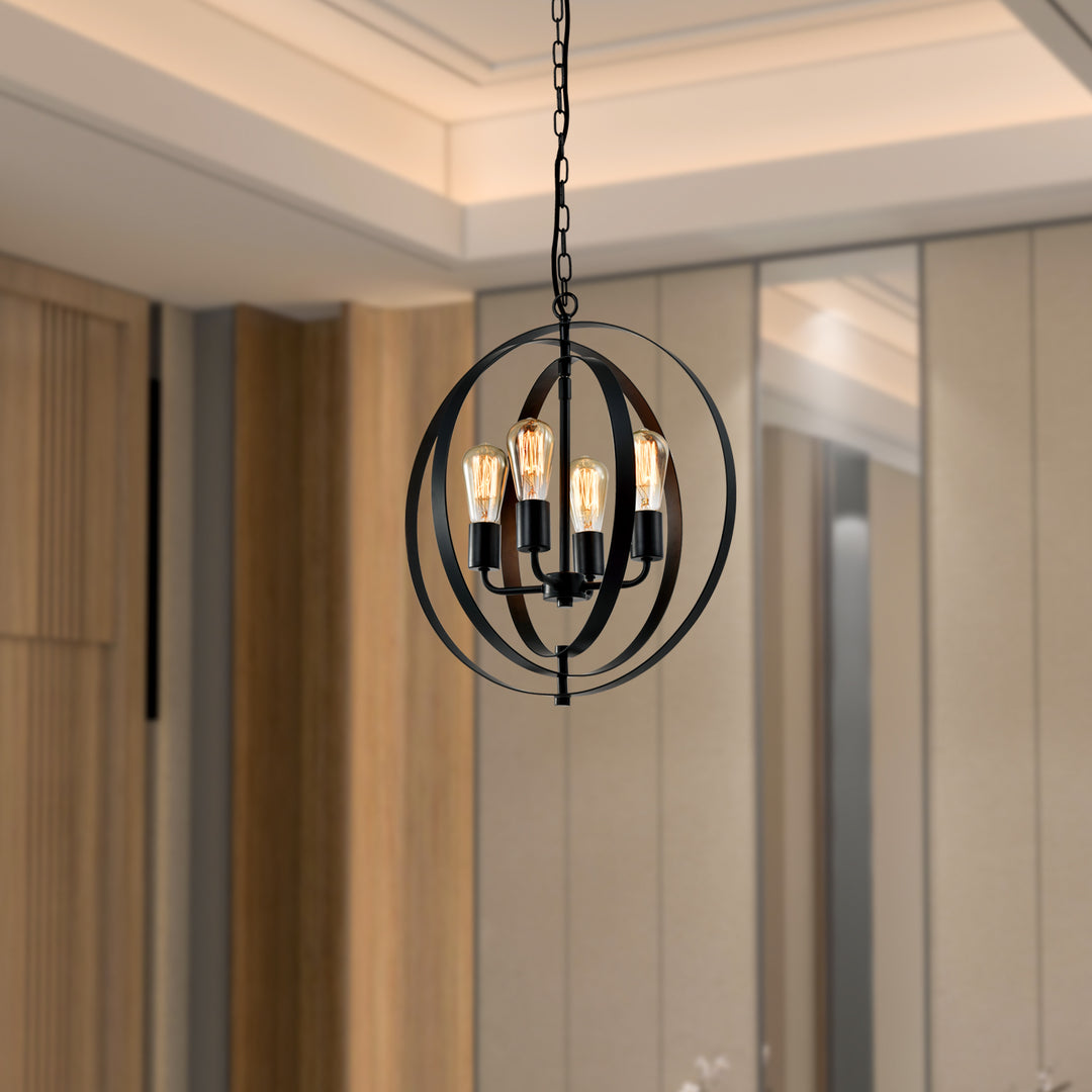 Maxax 4 - Light Candle Style&Lantern Globe&Geometric With Wrought Iron Accents #MX21018-4BK