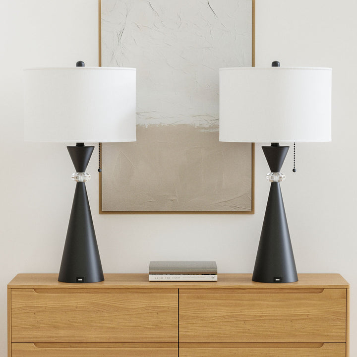 Maxax 28.25in Nickel Table Lamp Set with USB (Set of 2) #T07