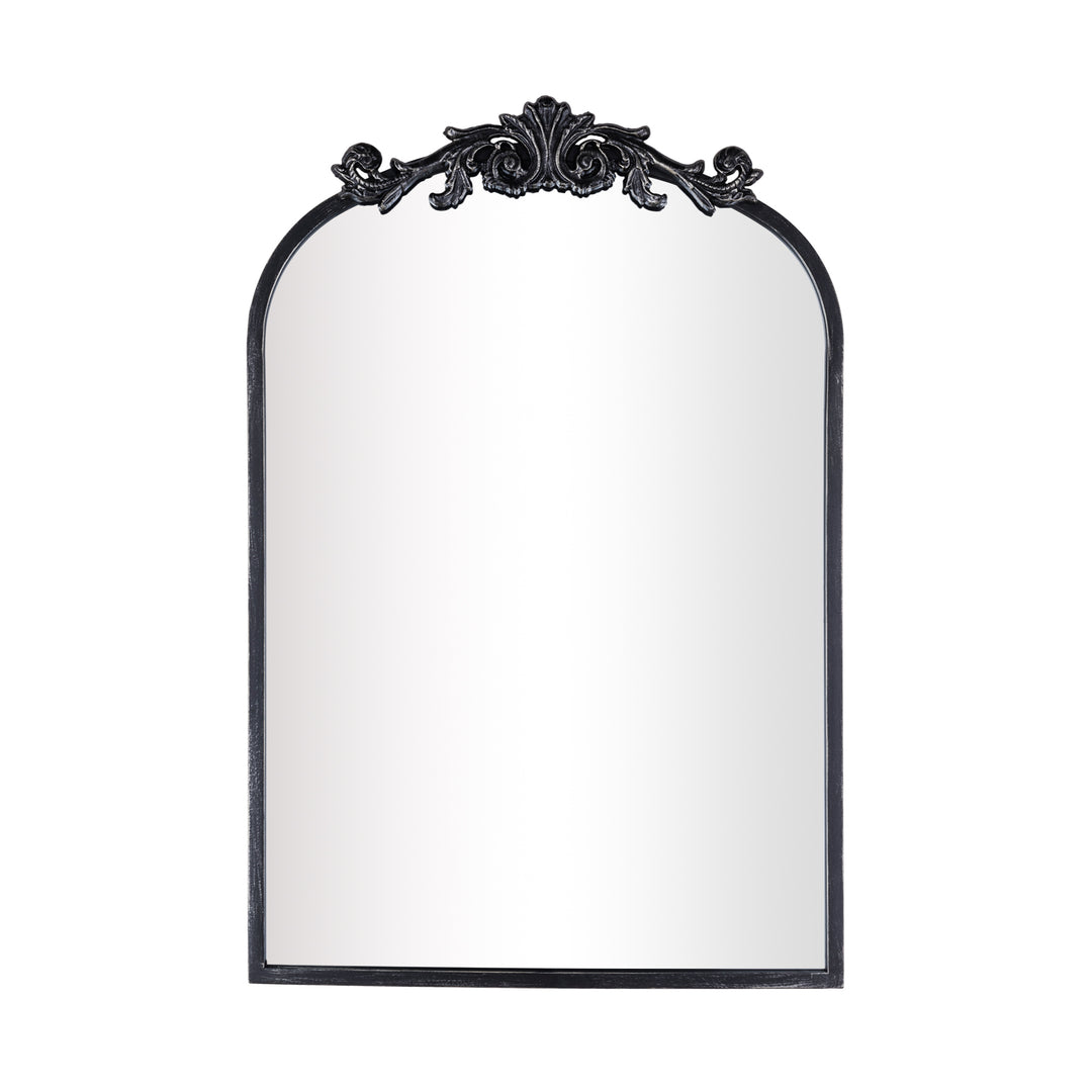Opulence 20 in. W x 30 in. H Vintage Carved Arched Framed Wall Bathroom Vanity Mirror in Cast Iron Floral #31009