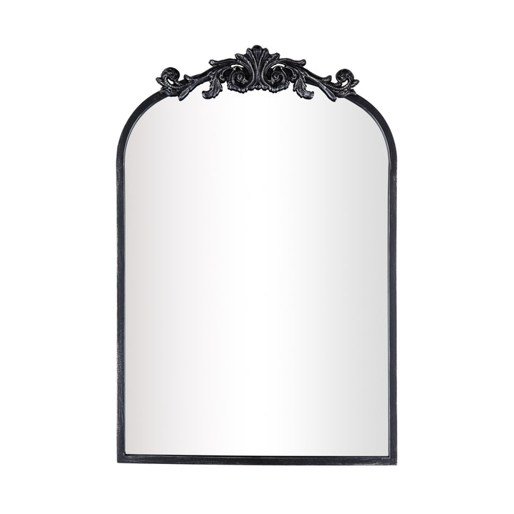 Opulence 20 in. W x 30 in. H Vintage Carved Arched Framed Wall Bathroom Vanity Mirror in Cast Iron Floral #31009