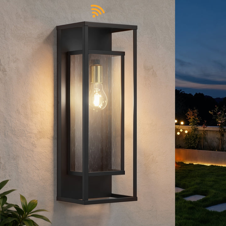 22''H Black and Gold Iron Seeded Glass Outdoor Wall Light with Dusk to Dawn #OW7106