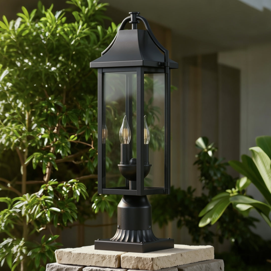Pathfinder 23''H Black Outdoor Post Light with Clear Tempered Glass and Pier Mount Base #OP7114