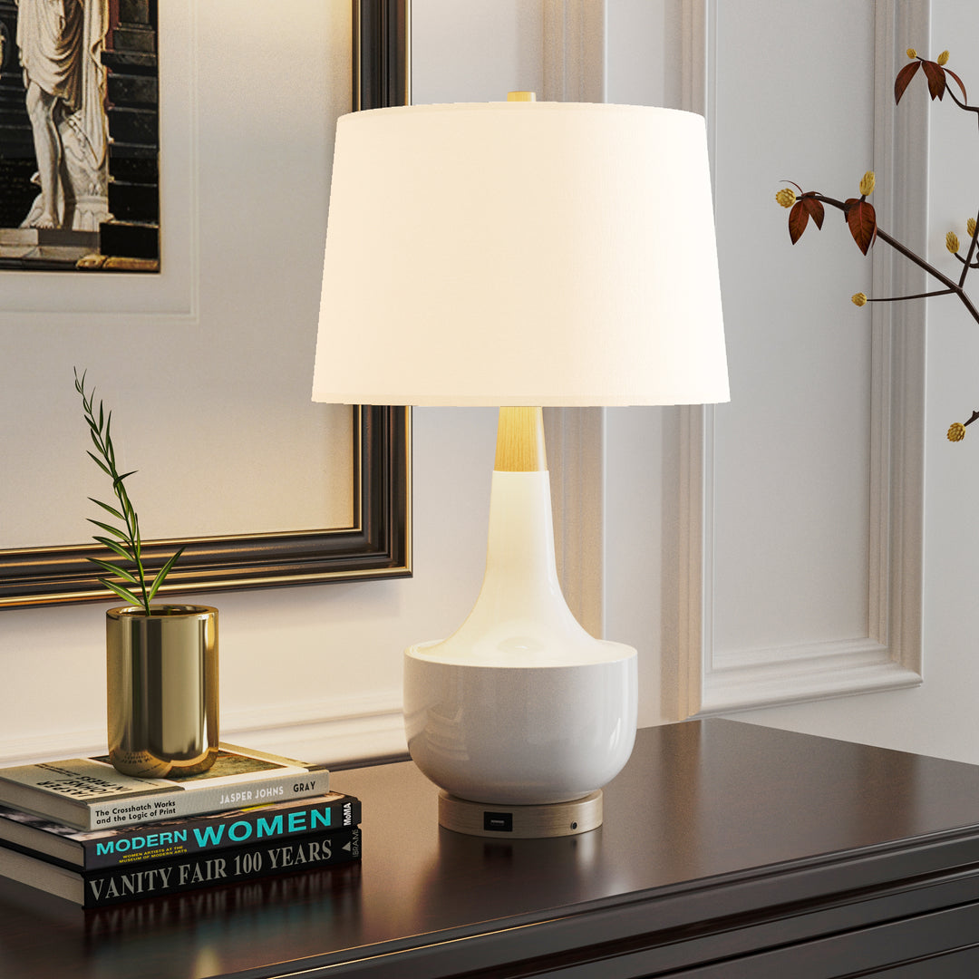 26'' Modern Minimalist Ceramic And Solid Wood Table Lamp with USB Ports #T223