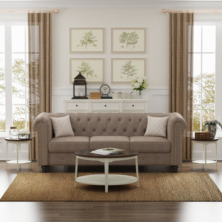 Timeless 31.5'' Round Modern Solid Wood Coffee Table With 2-Tier Shelves #51003