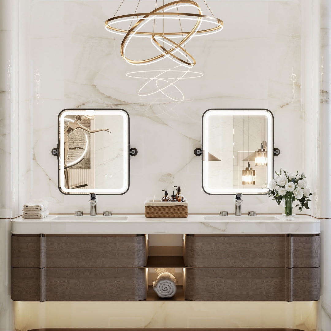 Elevate Home Modern Led Framed Tempered Anti-fog Dimmable 3-color Wall Mounted Vanity Mirror For Bathroom #52001