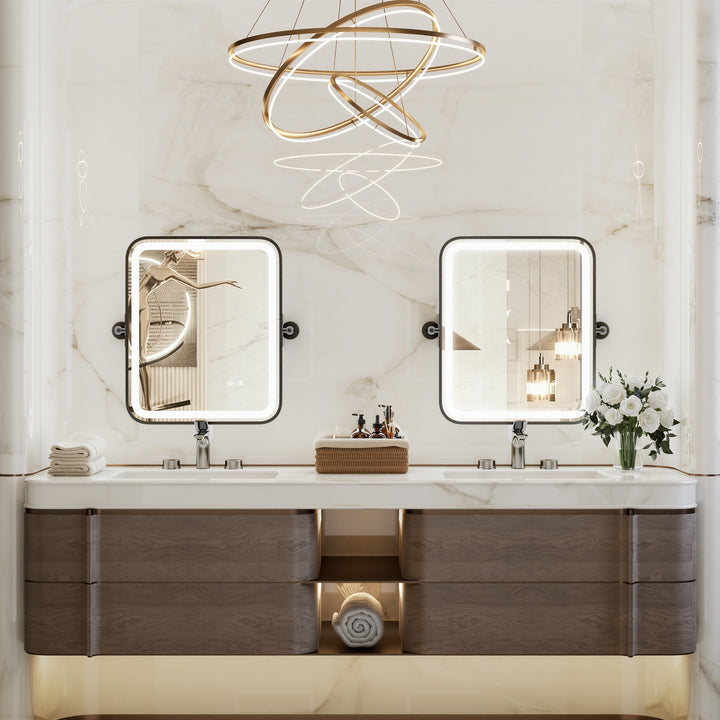 Elevate Home Modern Led Framed Tempered Anti-fog Dimmable 3-color Wall Mounted Vanity Mirror For Bathroom #52001