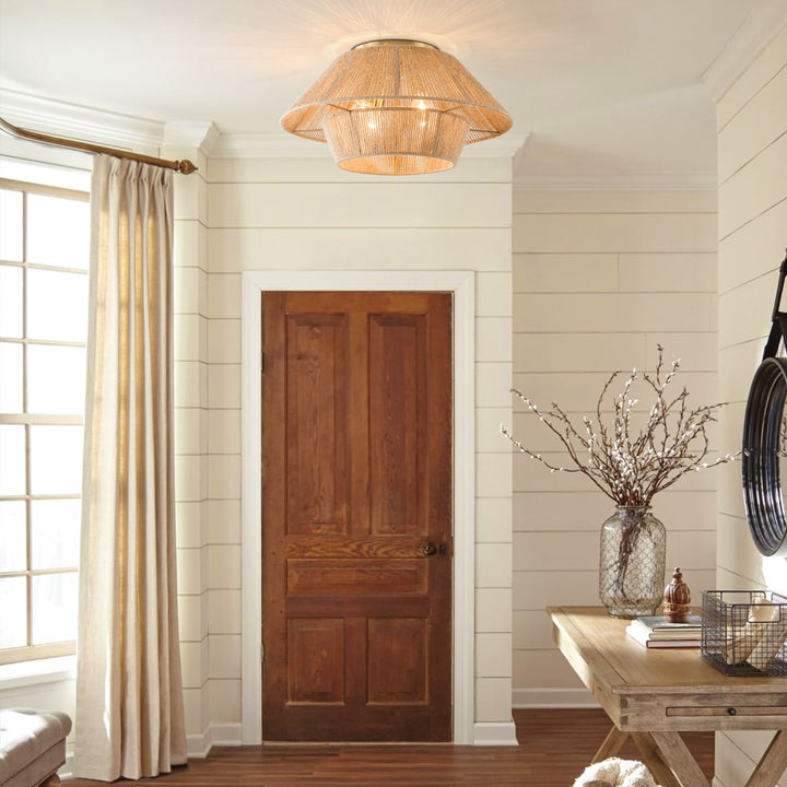 Natural Rattan Semi-Flush Mount Ceiling Light