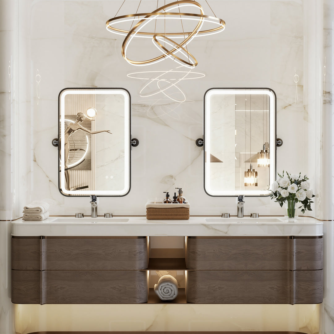 Elevate Home Modern Led Framed Tempered Anti-fog Dimmable 3-color Wall Mounted Vanity Mirror For Bathroom #52001
