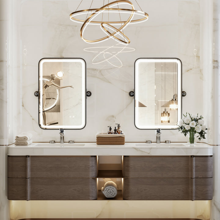 Elevate Home Modern Led Framed Tempered Anti-fog Dimmable 3-color Wall Mounted Vanity Mirror For Bathroom #52001