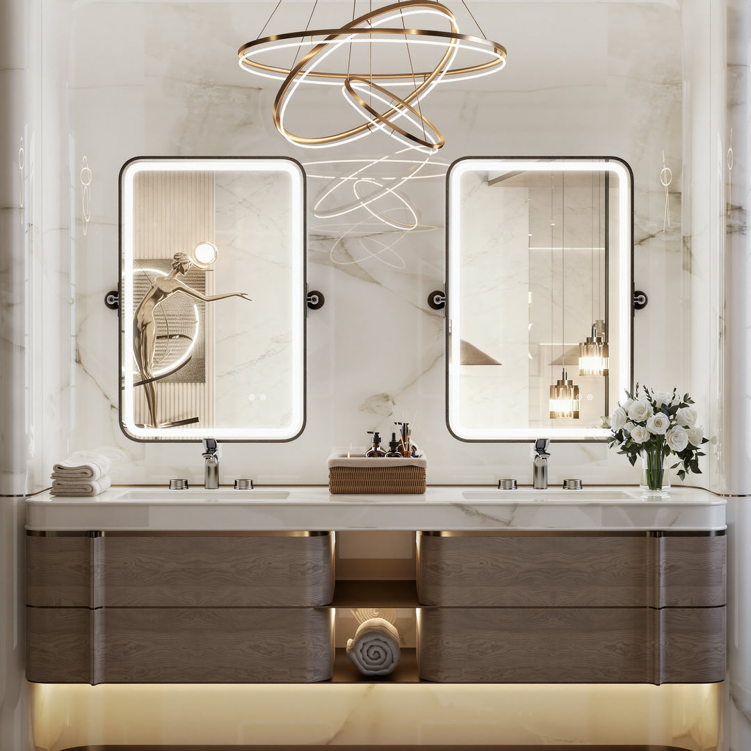 Elevate Home Modern Led Framed Tempered Anti-fog Dimmable 3-color Wall Mounted Vanity Mirror For Bathroom #52001