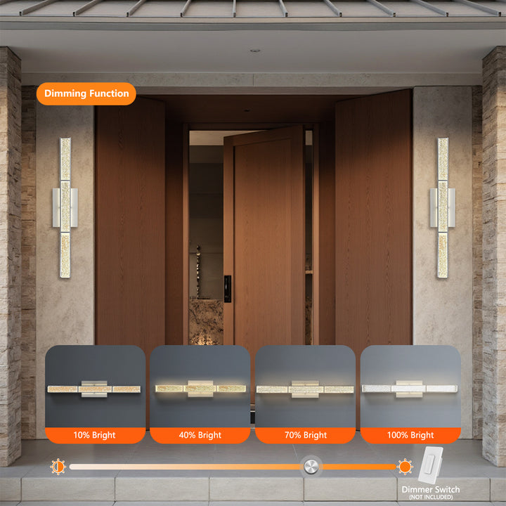 Elysian 24''h Dimmable Led Chrome Iron 3cct Adjustable Outdoor Wall Light With Water Glass #WL7090