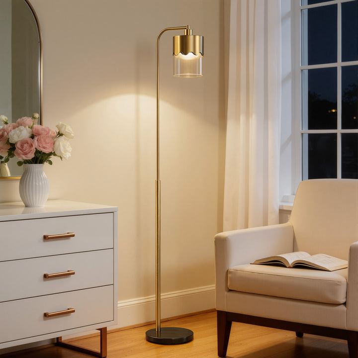 Glimmer 66" Modern Metal Floor Lamp Dual-Layer Shade Bright Lighting Foot Switch For Living Room Bedroom #FGT01