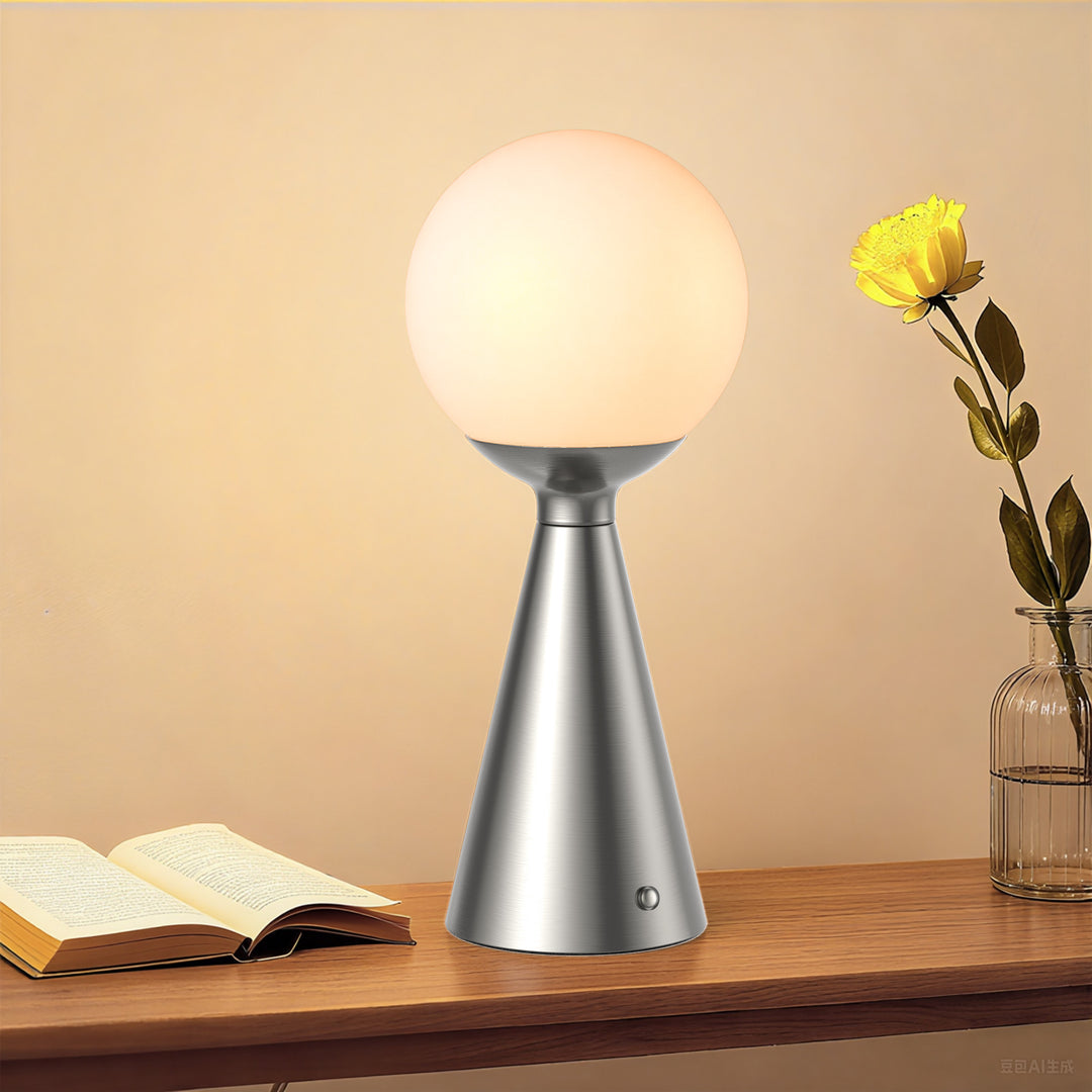 Vivid 13" Modern Rechargeable Touch Led Table Lamp With Round Shade And Usb-C Charging #T279