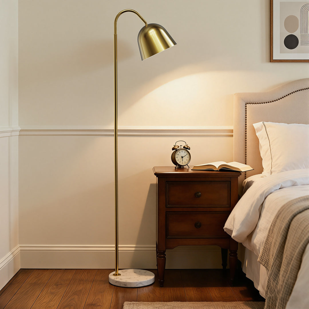 64" Modern Metal Floor Lamp, Polished Gold Finish, 350° Swivel & 90° Tilting Head, Foot Switch Standing Lamp For Living Room, Bedroom, Office #F268-BK