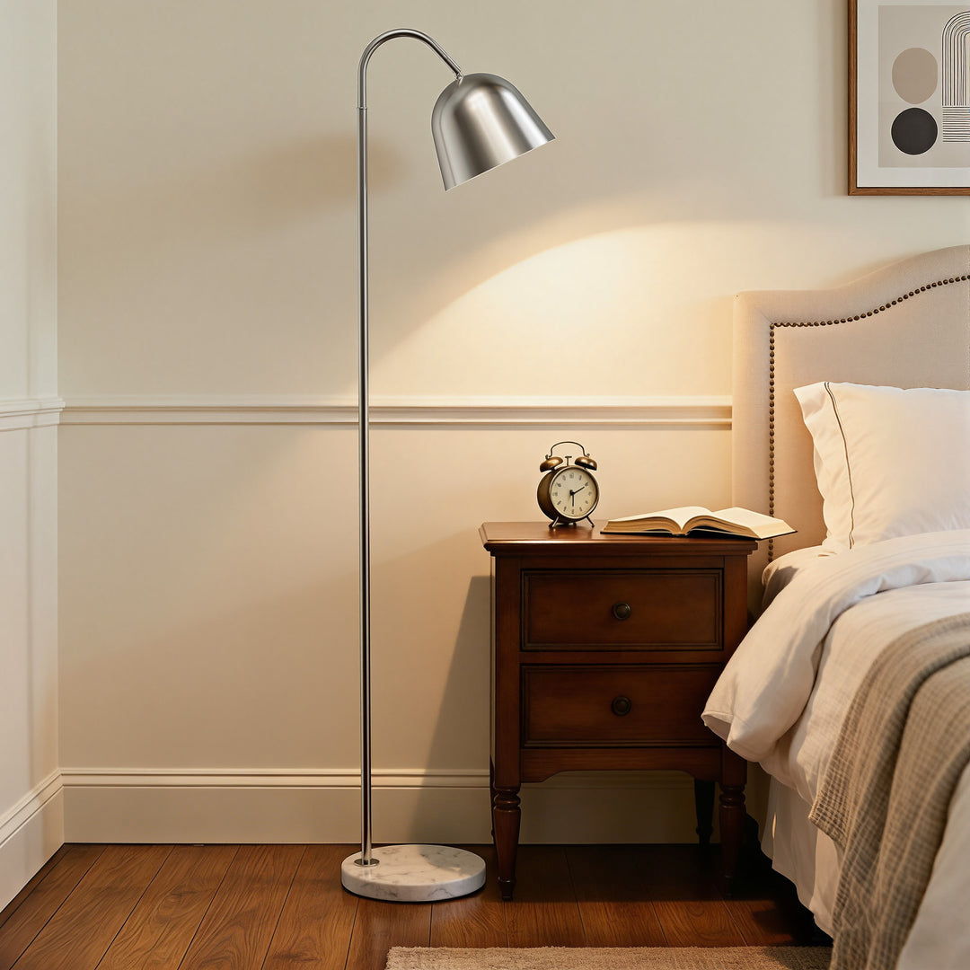 64" Modern Metal Floor Lamp, Polished Gold Finish, 350° Swivel & 90° Tilting Head, Foot Switch Standing Lamp For Living Room, Bedroom, Office #F268-BK