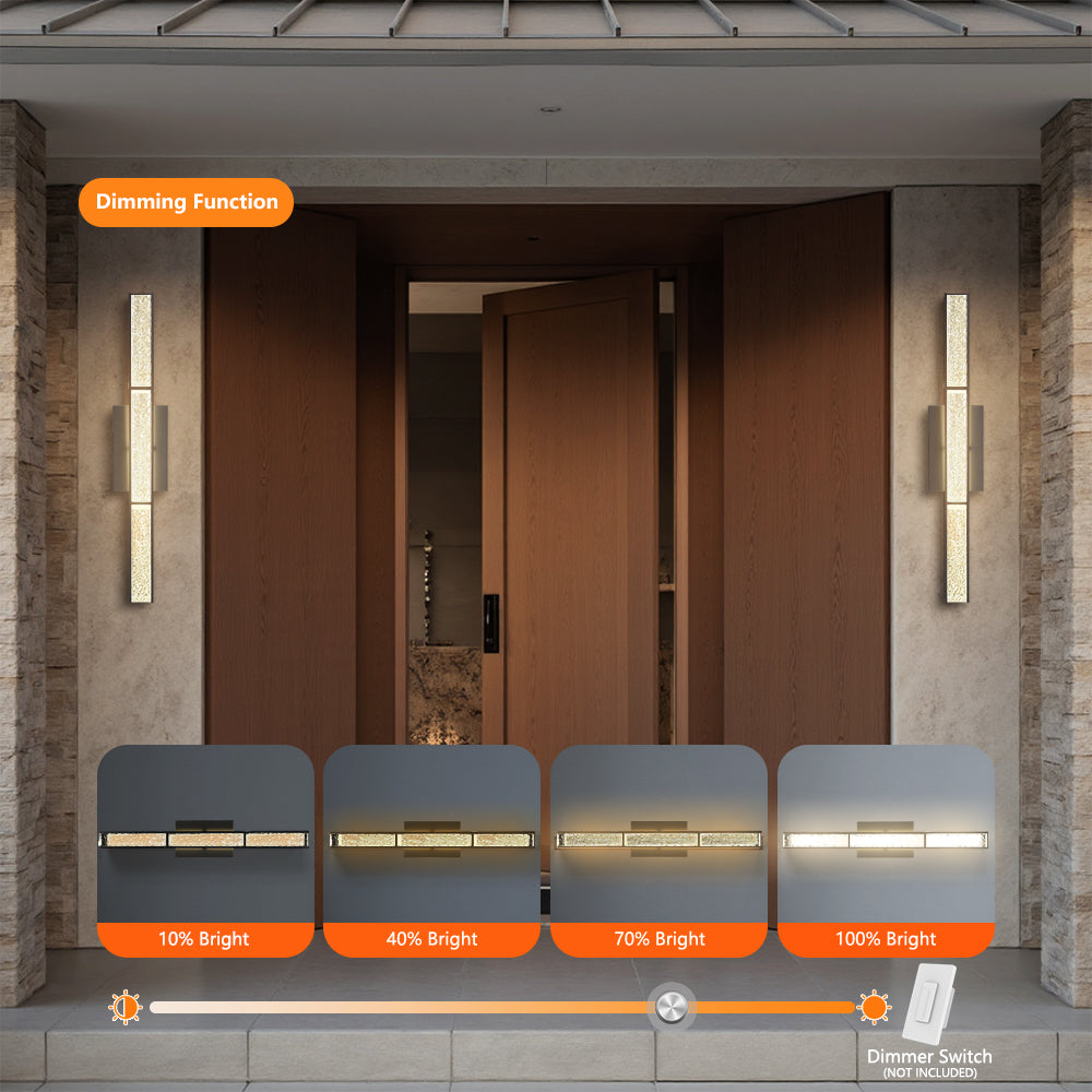 Elysian 24''h Dimmable Led Chrome Iron 3cct Adjustable Outdoor Wall Light With Water Glass #WL7090