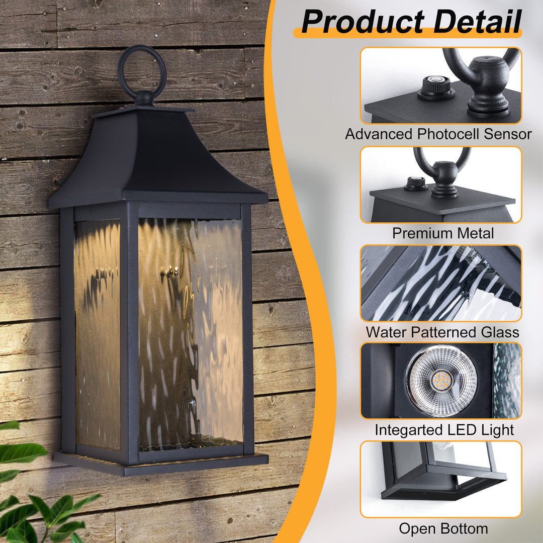 Natura 15''H Dimmable LED Black Iron Outdoor Wall Light with Dusk to Dawn and Water Glass #OW7111
