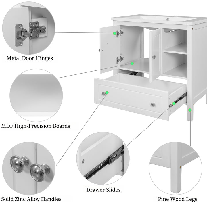 30'' Single Bathroom Vanity Cabinet With Ceramic Sink Top#BV-001-30GY