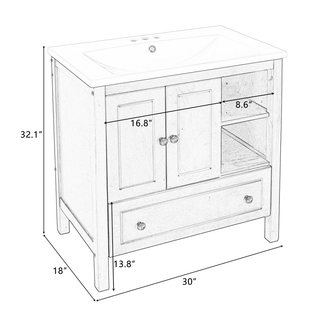 30'' Single Bathroom Vanity Cabinet With Ceramic Sink Top#BV-001