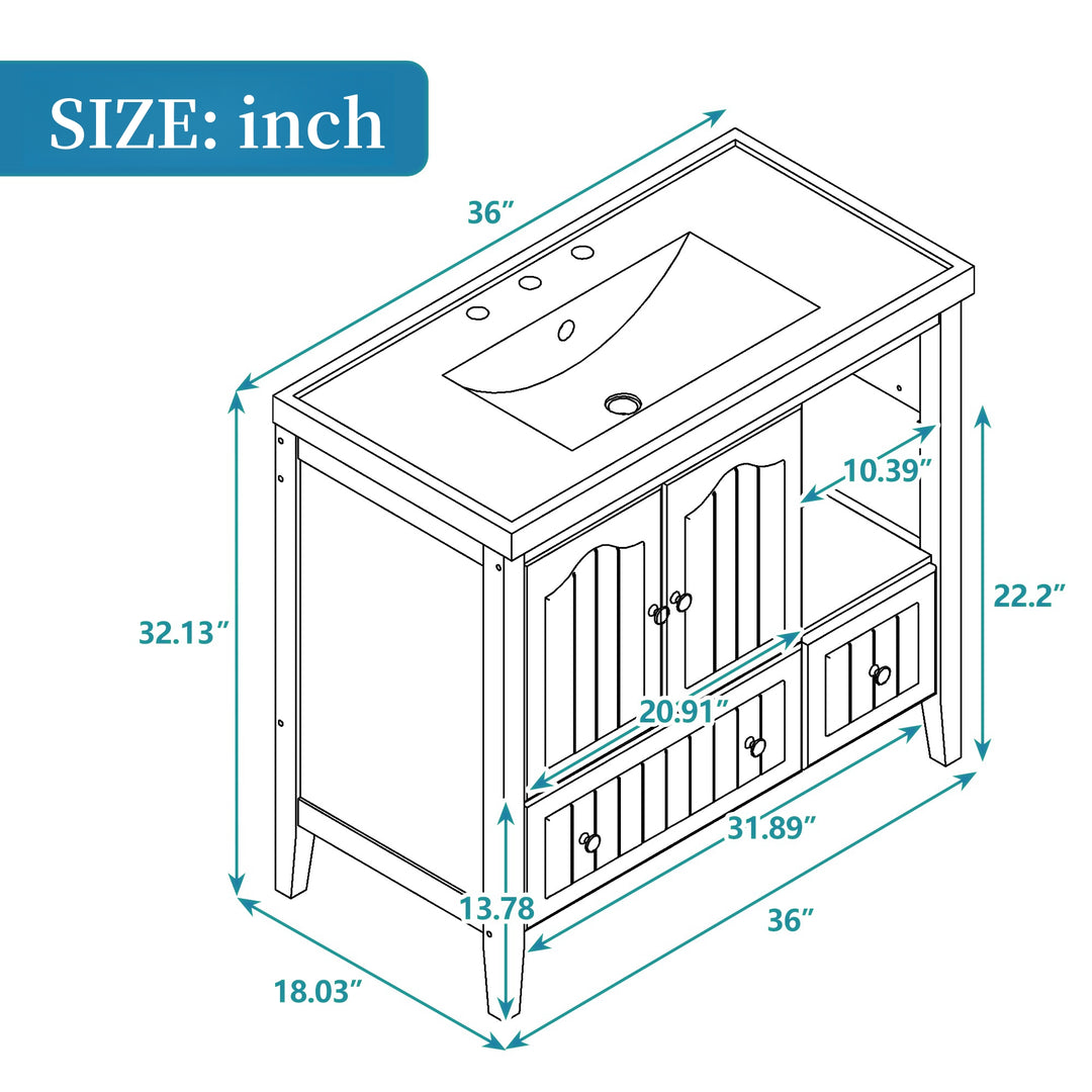 36'' Single Bathroom Vanity Cabinet With Ceramic Sink Top #BV-002