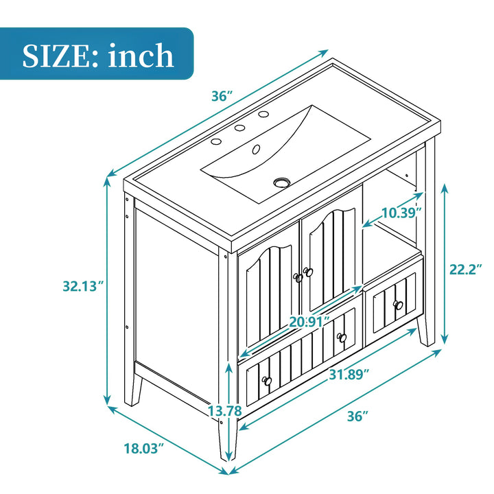 36'' Single Bathroom Vanity Cabinet With Ceramic Sink Top #BV-002-36GY