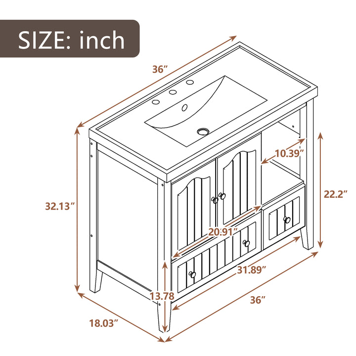 36'' Single Bathroom Vanity Cabinet With Ceramic Sink Top #BV-002