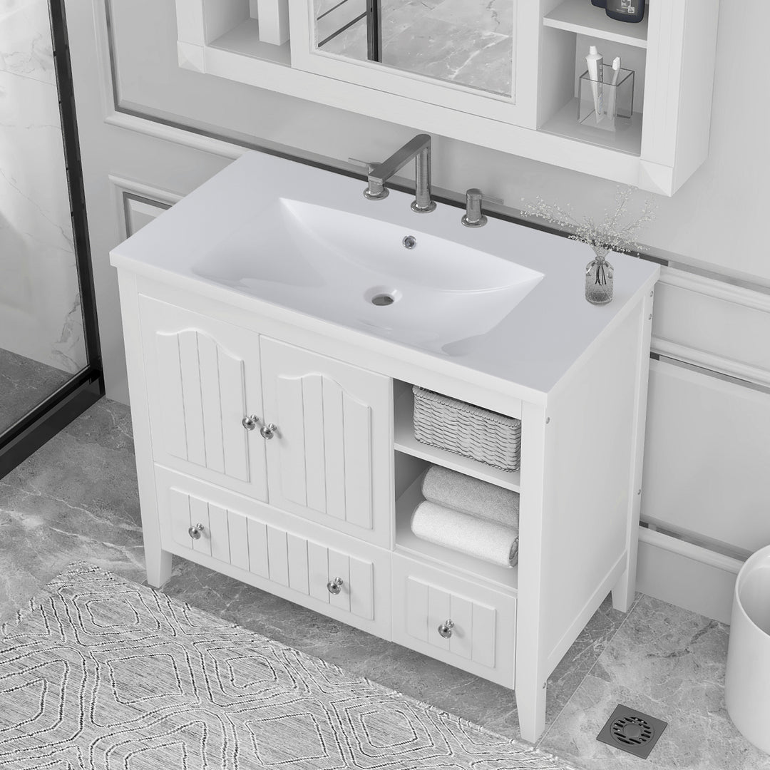 36'' Single Bathroom Vanity Cabinet With Ceramic Sink Top #BV-002-36GY