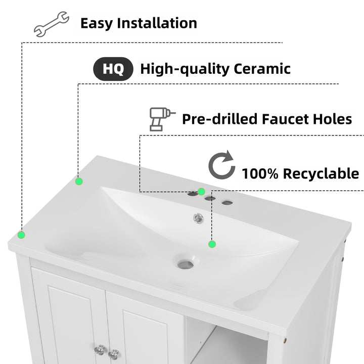 30'' Single Bathroom Vanity Cabinet With Ceramic Sink Top#BV-001