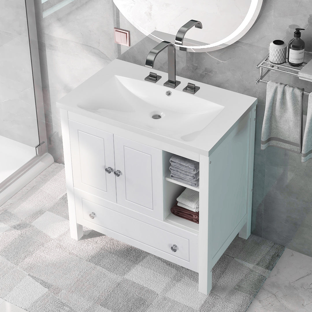 30'' Single Bathroom Vanity Cabinet With Ceramic Sink Top#BV-001