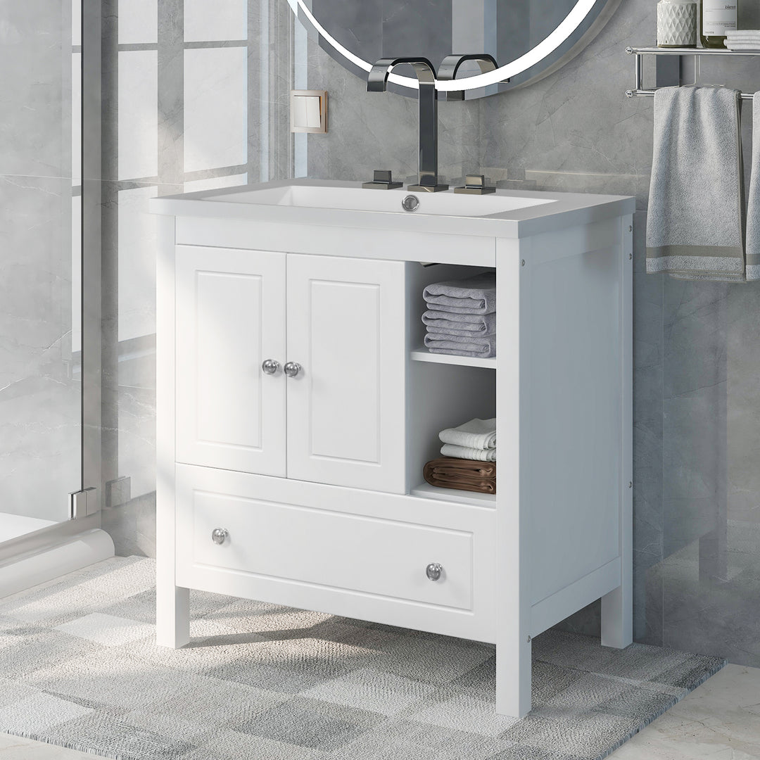 30'' Single Bathroom Vanity Cabinet With Ceramic Sink Top#BV-001-30GY