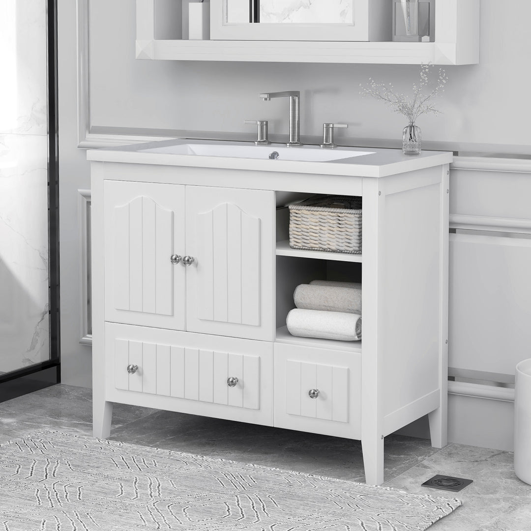 36'' Single Bathroom Vanity Cabinet With Ceramic Sink Top #BV-002-36GY