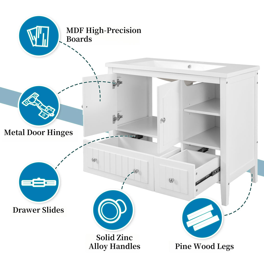 36'' Single Bathroom Vanity Cabinet With Ceramic Sink Top #BV-002-36GY