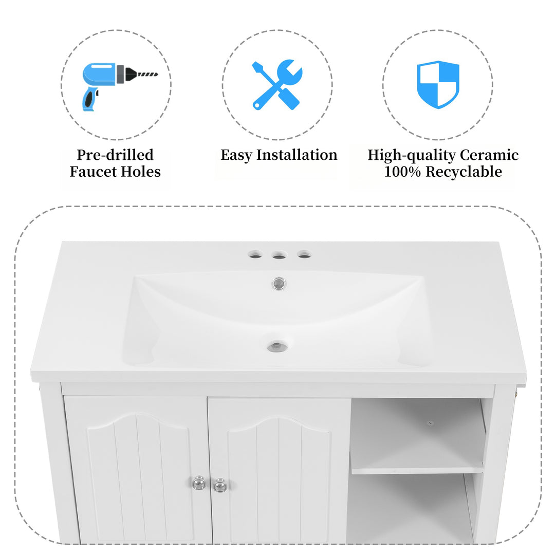 36'' Single Bathroom Vanity Cabinet With Ceramic Sink Top #BV-002