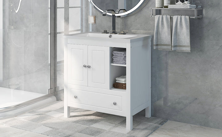 30'' Single Bathroom Vanity Cabinet With Ceramic Sink Top#BV-001-30GY