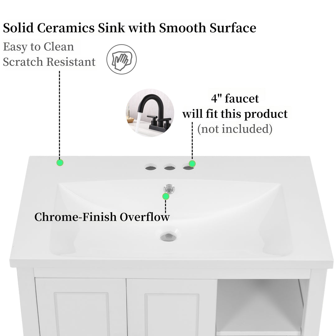 30'' Single Bathroom Vanity Cabinet With Ceramic Sink Top#BV-001-30GY