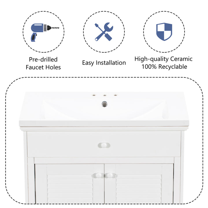 30'' Single Bathroom Vanity Cabinet With Ceramic Top #BV-006